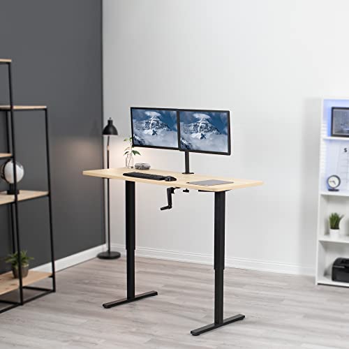 VIVO Manual Height Adjustable 60 x 24 inch Stand Up Desk, Light Wood Solid One-Piece Table Top, Black Frame, Standing Workstation with Foldable Handle, DESK-KIT-MB6C VIVO