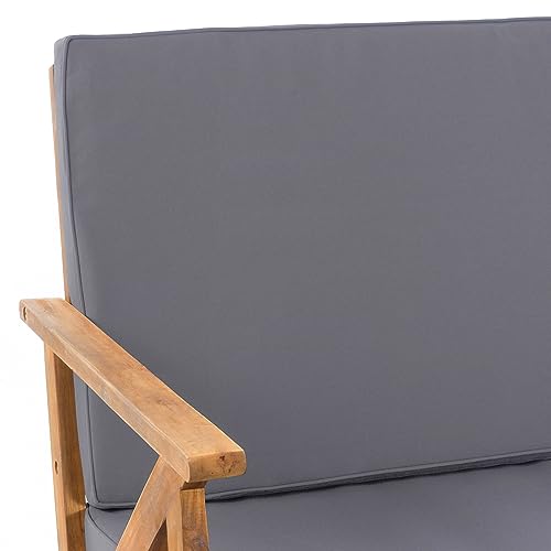 Christopher Knight Home Panama Outdoor Acacia Wood Chat Set with Water Resistant Cushions, 4-Pcs Set, Teak Finish / Grey Christopher Knight Home