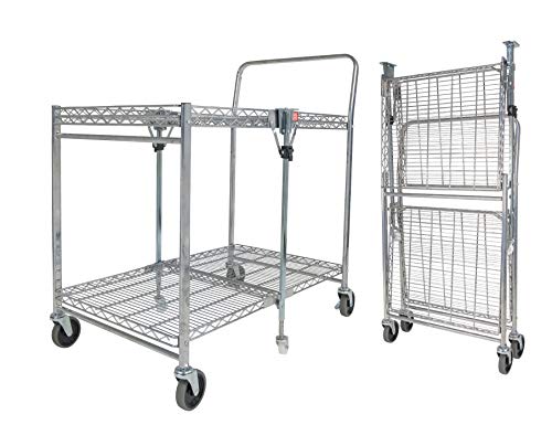 Bostitch Office Stowaway Folding Utility Cart, NSF Certified, Metal Heavy Duty Design, 23.5" x 37.5" x 39", Chrome Bostitch