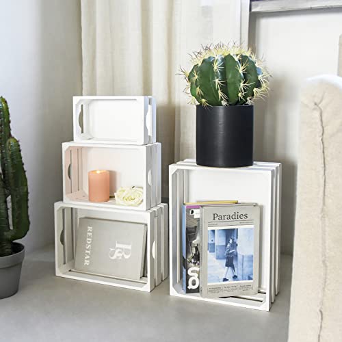 JUMBO HUMBLE Set of 4 Large Wooden Decorative Storage Crates, Whitewashed Nesting Wooden Crates for Display Rustic, Farmhouse Wooden Storage Container Boxes Made from 100% Wood JUMBO HUMBLE