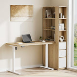 ModernMate Electric Standing Desk with 3-Drawer Bookcase, Adjustable Height Executive Desk, Home Office Workstation with A Engineered Wood 1.18" Solid Desktop, 71'' Corner Bookshelf, White Walnut ModernMate