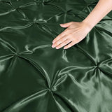 P Pothuiny 5 Pieces Satin Pintuck Duvet Cover Set, Silky Like Olive Green Pinch Pleat Duvet Cover Full/Queen Size Luxury Bedding Set with Corner Ties, 2 Pillow Shams + 2 Pillowcases (No Comforter) P Pothuiny