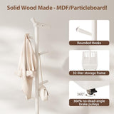 AQIMUELE Kids Coat Rack,Rubber Wood Entryway Coat Rack with 6 Hook for Bedrooms,Coat Tree(White) AQIMUELE