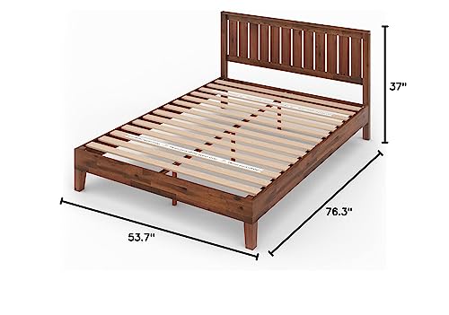 Vivek Deluxe Solid Wood Platform Bed Frame with Headboard in Antique Espresso - WoodArtSupply