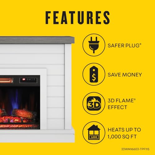 duraflame® Shiplap Wall Mantel Electric Fireplace, Bright White