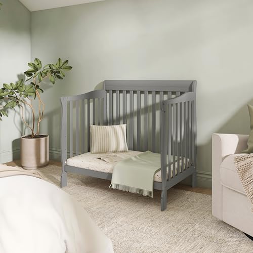 Dream On Me Chelsea 5-in-1 Convertible Full-Size Baby Crib in Steel Grey, GreenGuard Gold & BSA, Pinewood, 4 Mattress Heights, Converts to Toddler, Day & Full-Size Bed, Modern Classic Nursery