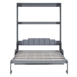 Merax Queen Size Murphy Bed Frame, Modern Wall Bed Can Be Folded into Cabinet, Chair with Cushion, Gray Merax