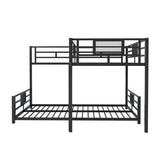 MERITLINE L-Shaped Metal Bunk Bed with Guardrails, Twin Over Full Bunk Bed Frame for Teens, Black MERITLINE
