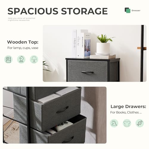 Atilioo Dresser for Bedroom with 4 Drawers, Anti-Tip Tall Fabric Chests Storage Organizer Tower Furniture with Wooden Top Metal Frame for Clothes, Closet, Living Room, Hallway, Entryway Atilioo