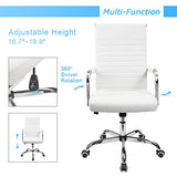 Furmax Ribbed Office Desk Chair Mid-Back PU Leather Executive Conference Task Chair Adjustable Swivel Chair with Arms (White) Furmax