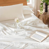 MooMee Bedding Duvet Cover Set 100% Washed Cotton Linen Like Textured Breathable Durable Soft Comfy (Solid Off White, Queen 90"x90") MooMee