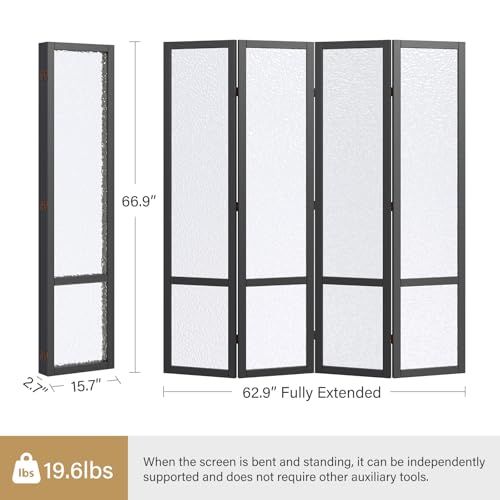 4 Panel Acrylic Room Divider Privacy Screen - Freestanding Frosted Translucent Partition, Lightweight Modern for Home Office Studio (Black, 4 Panels) Svimi