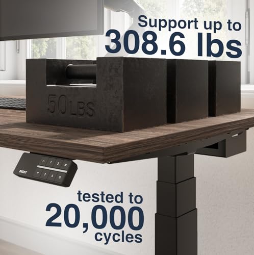 Desky Electric Standing Desk, 47.2" Laminate Height Adjustable Sit Stand Desk, Dual Motor, 4 Memory Presets, Ergonomic Computer Workstation for Home Office – Burnished Wood Top and Space Gray Frame Desky