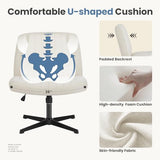 DUMOS Criss Cross Chair No Wheels Wide Cross Legged Office Desk Vanity Chair Comfy Fabric Armless Adjustable Swivel for Home Computer Task (Beige) DUMOS