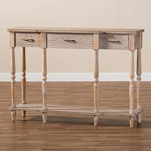 Baxton Studio Hallan Classic and Traditional French Provincial Rustic Whitewashed Oak Brown Finished Wood 3-Drawer Console Table Baxton Studio