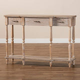 Baxton Studio Hallan Classic and Traditional French Provincial Rustic Whitewashed Oak Brown Finished Wood 3-Drawer Console Table Baxton Studio