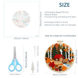 Zhenqing Autumn Forest Cabin Embroidery Kit for Beginners - Complete Set with Pre-Printed 29x29cm Cotton Fabric, Hoop, Threads & Tools(C0140)