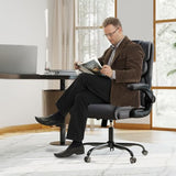 Executive Office Chair with Flip-up Armrests,Ergonomic Computer Desk Chairs,Mid-Tall Back Leather Office Chair 400 Lbs,Lumbar Support Swivel PC Chair with Rocking Function Box DesignLab