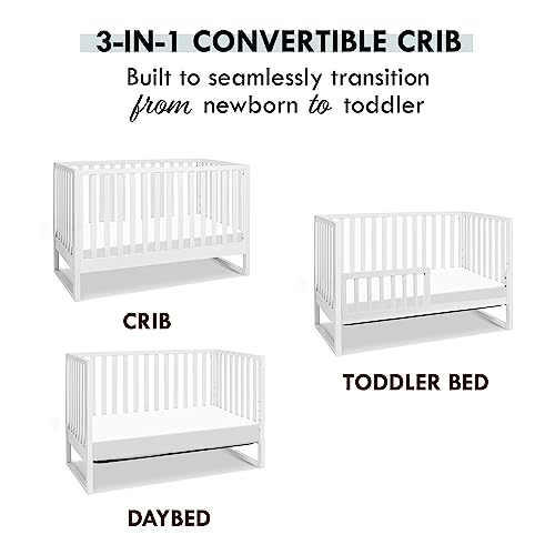 Davinci Hunter 3-in-1 Convertible Crib, White, Easy Assemble, Greenguard Gold Certified DaVinci