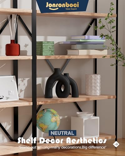 Matte Black Vase Set - Hug Hollow Donut Aesthetic Ceramic Vases Home Decor, Modern Nordic Minimalist Decorative Vase for Table Centerpiece Bookshelf Office Entryway Console Fireplace (Black) Jonronboci