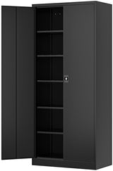Fesbos Metal Storage Cabinet-71” Tall Steel File Cabinets with Lockable Doors and Adjustable Shelves-Black Steel Storage Cabinet for Home,Kitchen, School, Office, Garage Fesbos