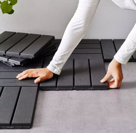 36 sq. ft Plastic Interlocking Deck Tiles, 36 Pack,12"x12" Waterproof Outdoor Flooring All Weather Use, Patio Floor Decking Tiles for Porch Poolside Balcony Backyard, Dark Grey MinCHI257