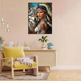 American Native Indian Woman and Wolf Paint by Numbers Kit for Adults, 16"x20" Canvas Painting Kit for Beginners, Modern Aesthetic DIY Paint by Number on Canvas for Home Wall Decor 86 WoodArtSupply