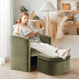 COLAMY Upholstered Velvet Barrel Accent Chair with Storage Ottoman, Morden Living Room Chair with Lounge Seat for Bedroom/Reading Spaces, Green COLAMY