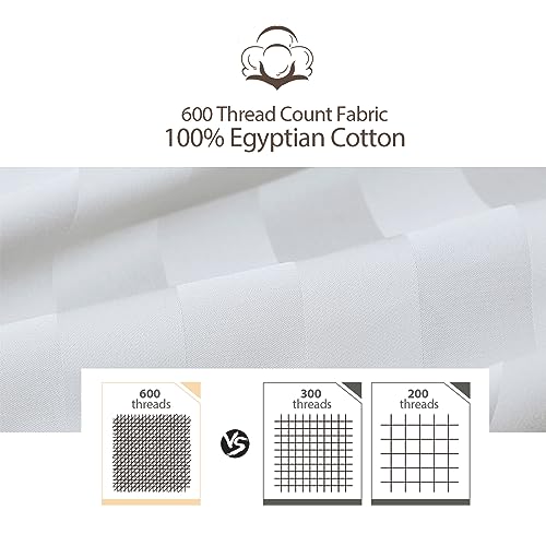 100% Egyptian Cotton Fitted Sheet King Size, 600 Thread Count, Single Fitted Sheet Only,16" Deep Pocket Sheet, Soft & Elastic Sateen Weave Bottom Sheet for Hotel & Home (White-Stripe, King) Zaizaihome