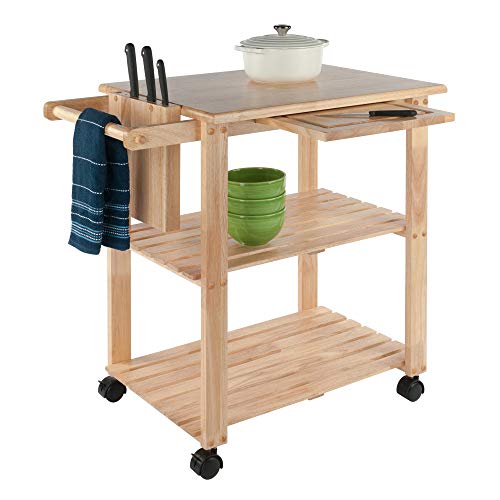 Winsome Wood Kitchen Cart With Cutting Board, Knife Block and Shelves, Beech - WoodArtSupply