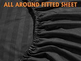 Elegant Comfort Best, Softest, Coziest 6-Piece Sheet Sets! - 1500 Premier Hotel Quality Luxurious Wrinkle Resistant 6-Piece Damask Stripe Bed Sheet Set, Queen Black Elegant Comfort