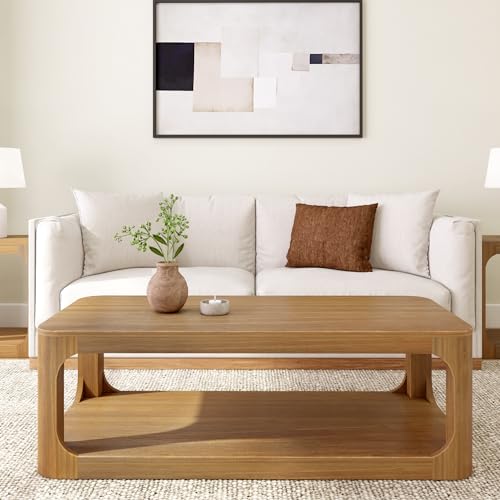 Plank+Beam Forma Coffee Table, Solid Wood 54 Inch Modern Coffee Table with Shelf, Contemporary Center Table with Storage Space, Rectangle Tea Table - WoodArtSupply