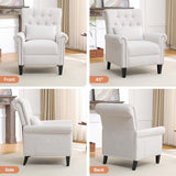 choairy Pushback Recliner Chair, Accent Push Back Chair with Adjustable Footrest, Upholstered Linen Fabric Reclining Sofa with Side Pocket, Comfy Modern Armchair for Living Room, Beige