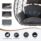 JOINFUN Egg Chair with Stand, Patio Wicker Hanging Swing Egg Chair Thickened, Galvanized Pipe Steel Frame and UV Resistant Cushion for Bedroom Garden Indoor Outdoor, 350LBS Capacity (Drak Grey)