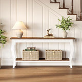 LITTLE TREE 70.9 Inches Long Console Table, 2-Tier Vintage Wooden Sofa Table Behind The Couch with Metal Legs for Hallway, Entryway, Living Room, Brown & White LITTLE TREE