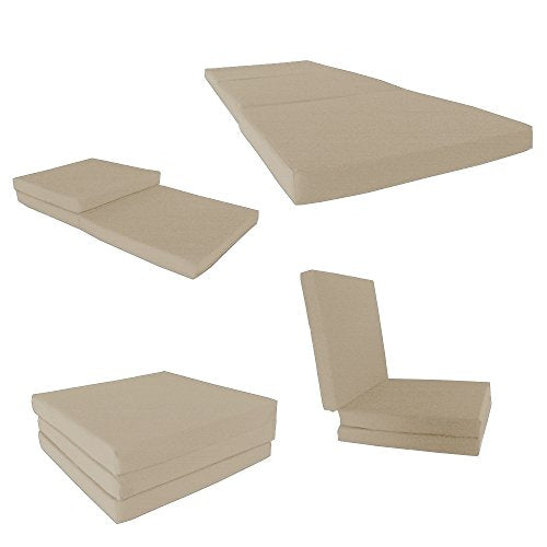 D&D Futon Furniture Trifold Foam Beds, Floor Tri-Fold Bed, Foldable Shikibuton Mattress Cushion Topper Mat for Space Saving Sleepover 3x27x75 in, Tan D&D Futon Furniture