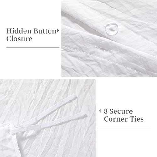 White Ruffled Duvet Cover Twin, 2PCS Soft Washed Microfiber Vintage French Country Duvet Cover Set for Kids Girls, White, 68x90 in CAROMIO