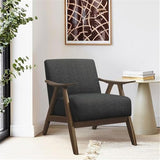 Lexicon Mid Century Modern Accent Chair with Solid Wood Frame in Walnut Finish, Upholstered Living Room Lounge Arm Chair, Thick and Comfy Innerspring Seat Cushion, Linen-Look Fabric, Dark Grey Lexicon
