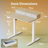 HUANUO 32 x 21 inch Small Electric Standing Desk with 2 Drawers, C-Clamp Mount Compatible, Height Adjustable Sit Stand Desk, Home Office Stand Up Desk with 4 Memory Height Settings, Light Walnut HUANUO