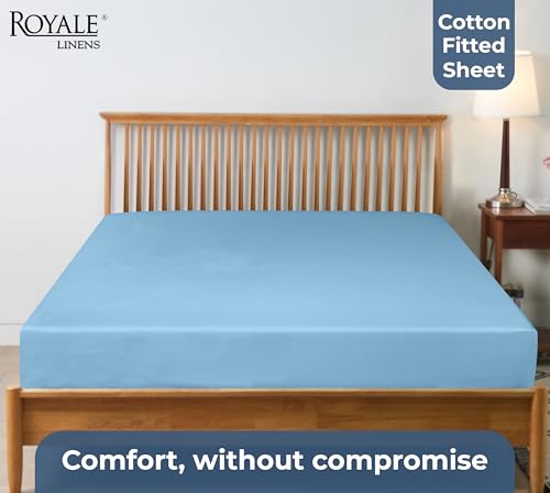 Royale Linens 100% Organic Cotton Fitted Sheet - Percale Weave - Super Soft Deep Pocket Bottom Sheets - Lake Blue Elastic Sheet Twin Size - Twin Fitted Sheets Only - (39"x75"+15", Lake Blue) ROYALE LINENS