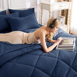 CozyLux Queen Comforter Set Navy Blue - Bed in a Bag Queen Size 7 Pieces, Luxury Soft Bed Set for All Seasons, Bedding Set with Down Alternative Comforter, Sheets, Pillowcases & Shams CozyLux