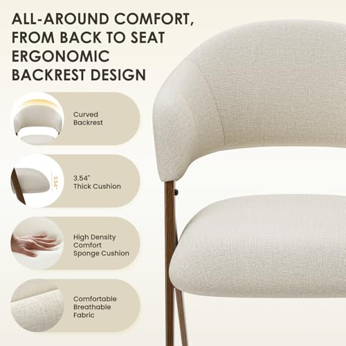 COLAMY Dining Chairs Set of 6, Modern Fabric Upholstered Dining Room Kitchen Side Chairs with Iron Legs, Open Back and Padded Seat for Living Room/Restaurant/Cafe, Beige COLAMY