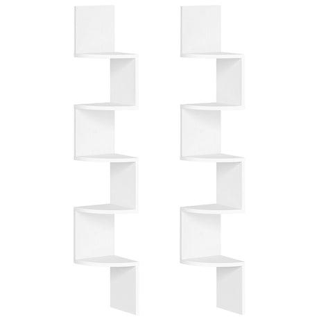HOOBRO Corner Shelf Wall-Mounted, Set of 2 Floating Corner Shelves for Wall, 5-Tier Corner Bookshelves for Living Room, Bedroom, Bathroom, Home Office, White WT26BJP201 HOOBRO