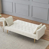 71" Modern Velvet Sofa Bed Futon, Convertible Sleeper Couch with Adjustable Backrest, Tufted Recliner Loveseat with Golden Chrome Legs & 2 Pillows for Small Spaces, Living Room, Apartment (Beige) Generic