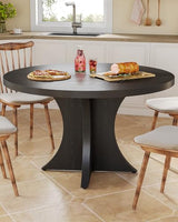 LITTLE TREE Round Dining Table for 4-6, 47.24 Inches Farmhouse Wooden Kitchen Table with Spacious Tabletop for Dining Room, Black LITTLE TREE