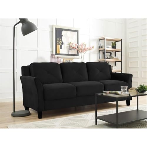 Home Square 2-Piece Polyester Microfiber Fabric Upholstered Sofa Set with 78" W Sofa & 56" W Loveseat, Curved Arms, Sturdy Wood Frame & Legs, Tufted Back Cushions, in Black Finish Home Square