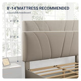 Avenco Queen Bed Frame, Upholstered Platform Bed Frame with Adjustable Headboard, Wood Slat Support, Easy Assembly, No Box Spring Needed, Beige Avenco