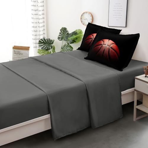 Leaflin Teenage Boy Bedding Sets Full Size 5 Pieces Basketball Comforter Set for Boys Bed in a Bag Set, Basketball Bedding Full, Red Black Leaflin