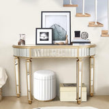 SSLine Mirror Console Table for Living Room 47" Half-Moon Mirrored Entryway Table with Fluted Glass & Crystal Knob Drawer Modern Luxury Gold Silver Mirror Foyer Tables for Hallway Entrance SSLine