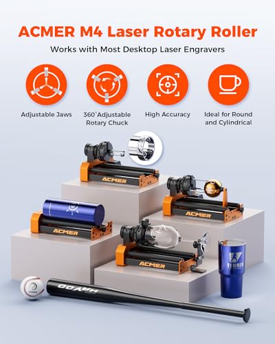 ACMER M4 Laser Rotary Roller, 360° Y-Axis Rotary Attachment for Laser Engraver, 3–150mm Adjustable Engraving Space, for Cylindrical Objects, Rings, Compatible with Most Laser Engravers ACMER